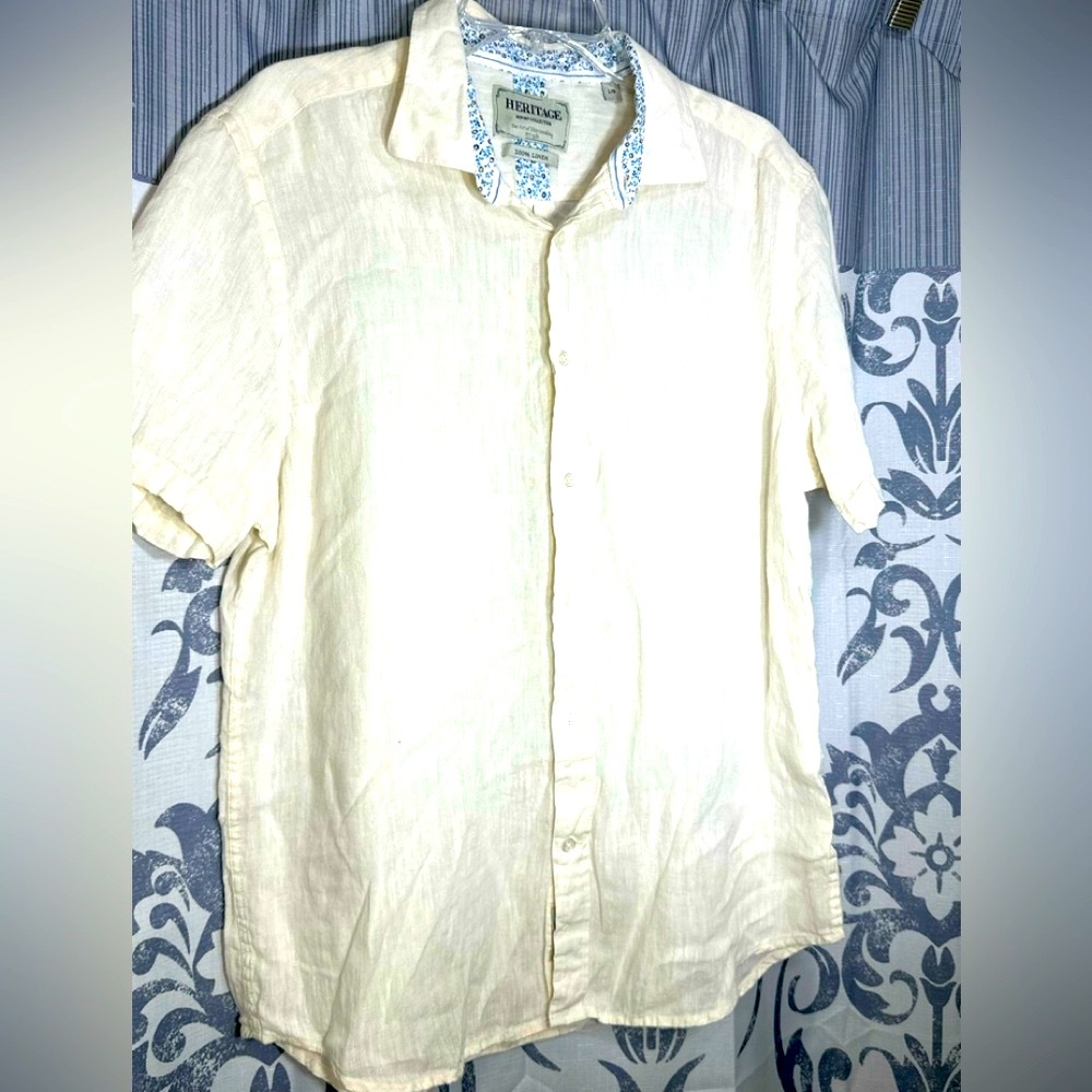 EUC Heritage Report 100% Linen Ivory Button Up‎ Shirt Size Large